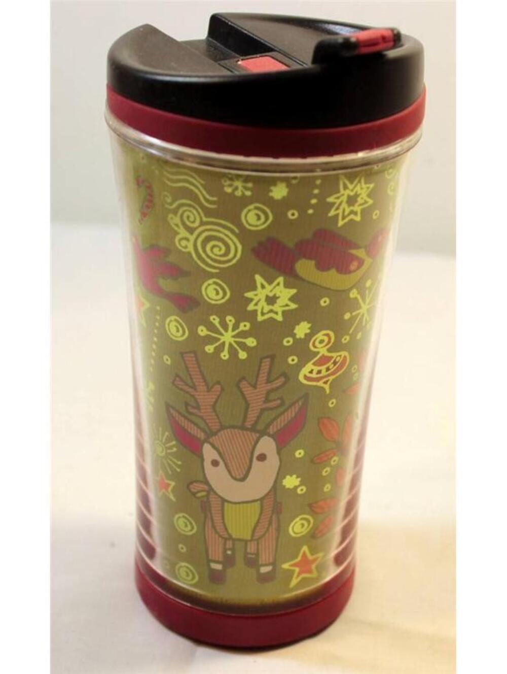 Starbucks Coffee Travel Mug Tumbler 8 oz 2007 Christmas Reindeer Green Red